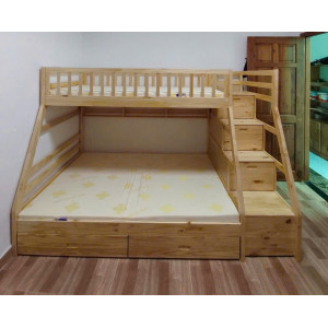 EU192 - Natural : Giường 2 Tầng, 2 Hộc Kéo + Cầu Thang Đảo Chiều, Giá Sách - Trên 1m / Dưới 1m4